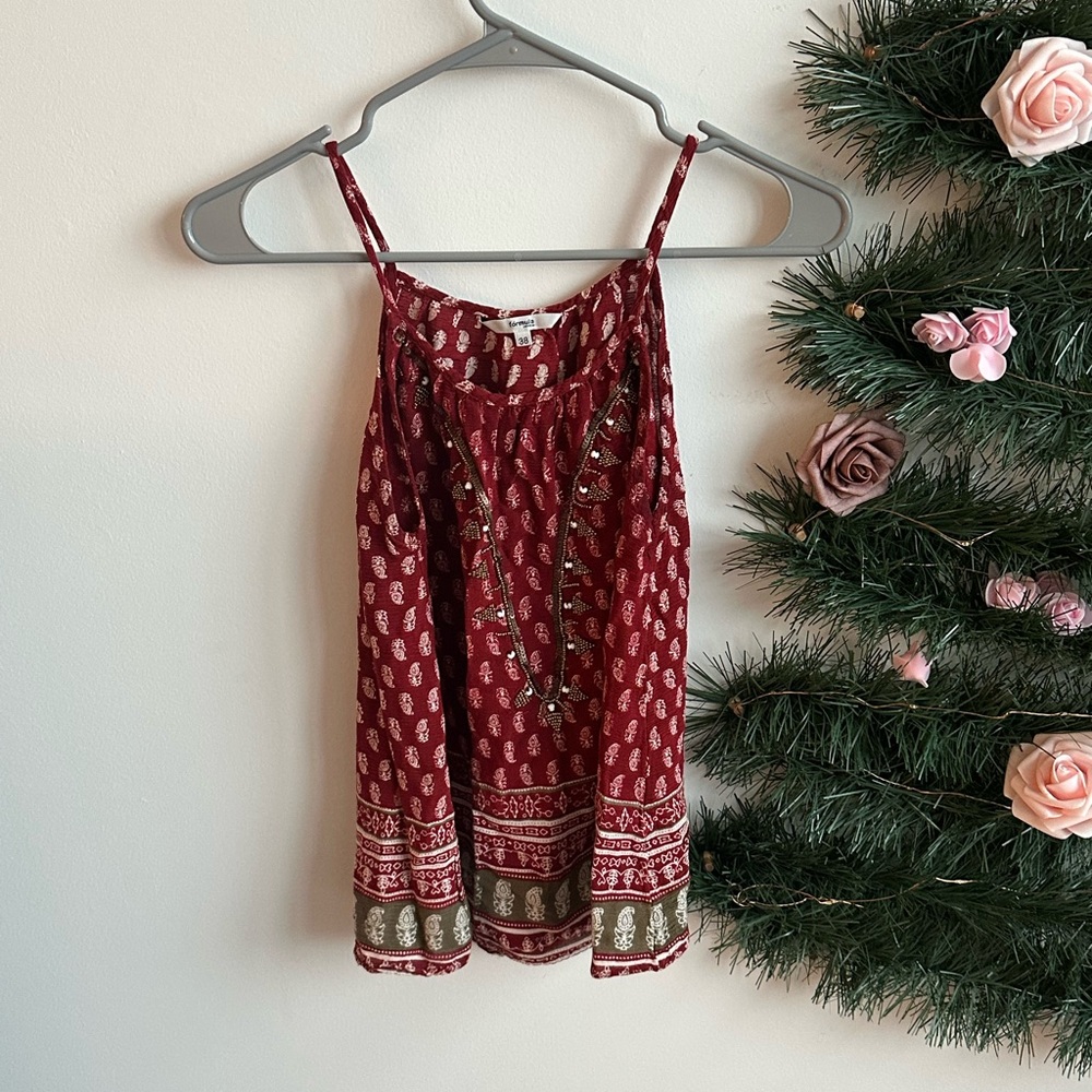 Red and Green Patterned Tank Top
